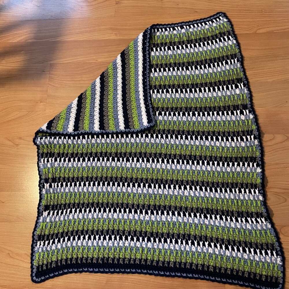 Handmade Crocheted Blanket Throw. Baby Boy or Toddler Snuggle Shower Blanket! - Picture 2 of 7